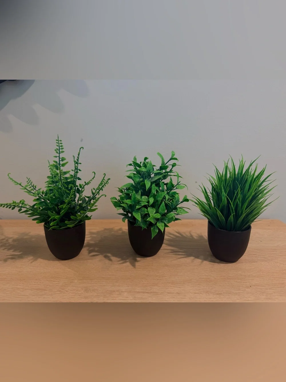 Set of 3 Artificial Green Plants Black Pots 7” Faux Greenery